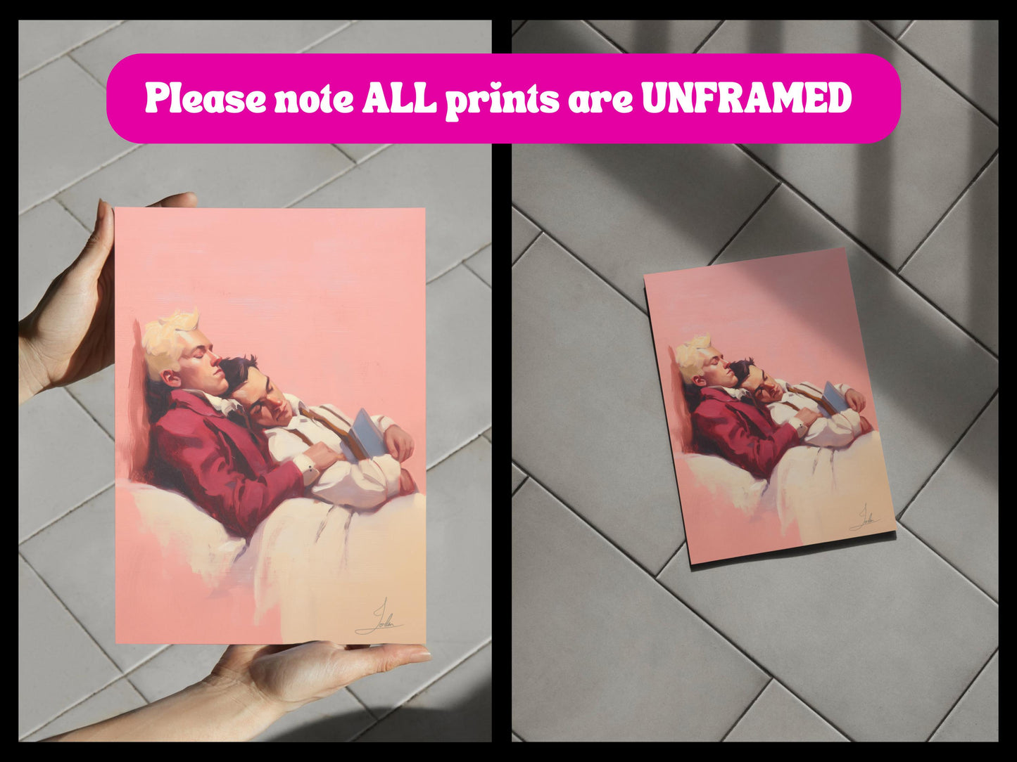 Hold Me - Queer Romantic Wall Art Print | Gay Couple Oil Painting in Love | LGBTQ+ Home Decor - Unframed Matte Tender Art Poster