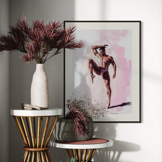 Strike a Pose (1 of 2) β Queer Ballet Wall Art Print | Gay Dancer Poster in Pink | LGBTQ+ Art β Unframed Matte Print