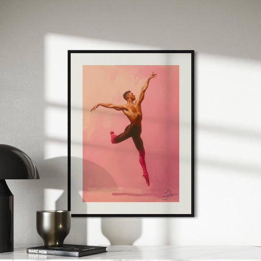 Flight Risk – Queer Ballet Wall Art Print | Gay Dancer in Pink Pointe Boots | LGBTQ+ Oil Painting Poster – Unframed Matte Artwork