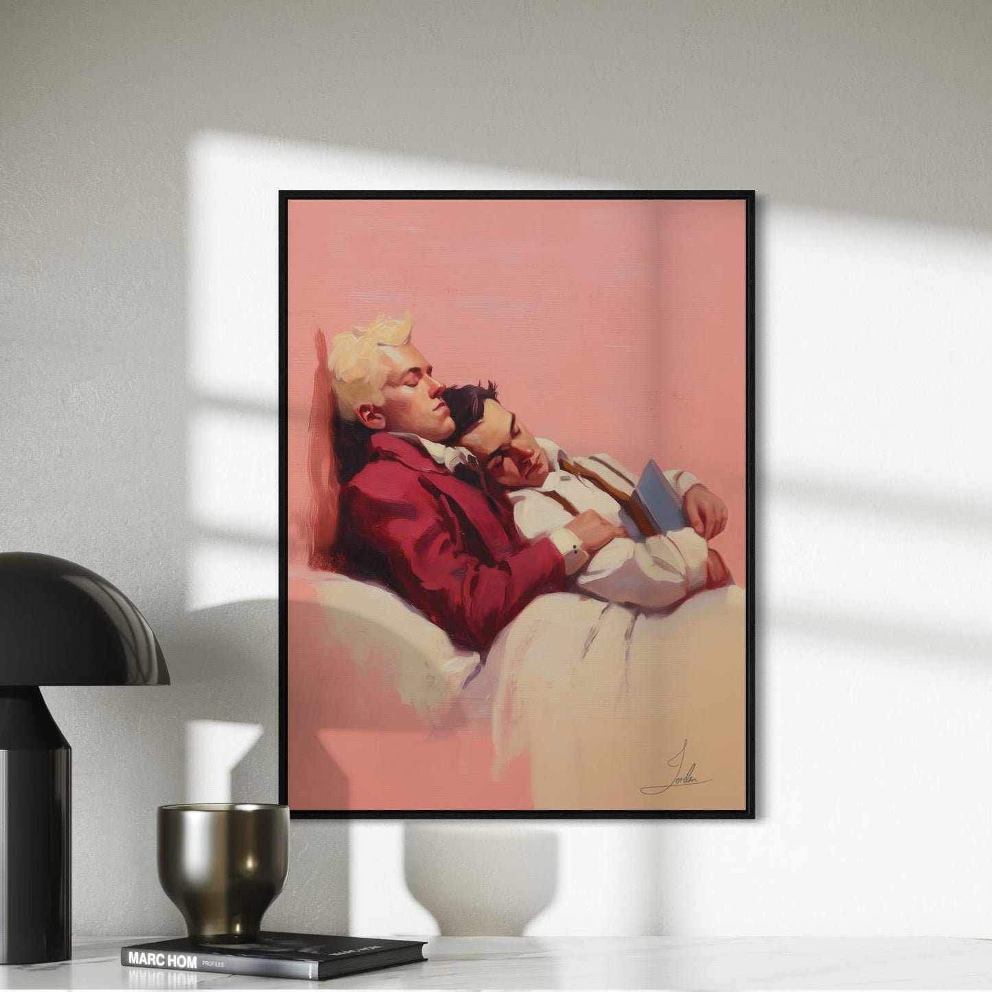 Hold Me - Queer Romantic Wall Art Print | Gay Couple Oil Painting in Love | LGBTQ+ Home Decor - Unframed Matte Tender Art Poster