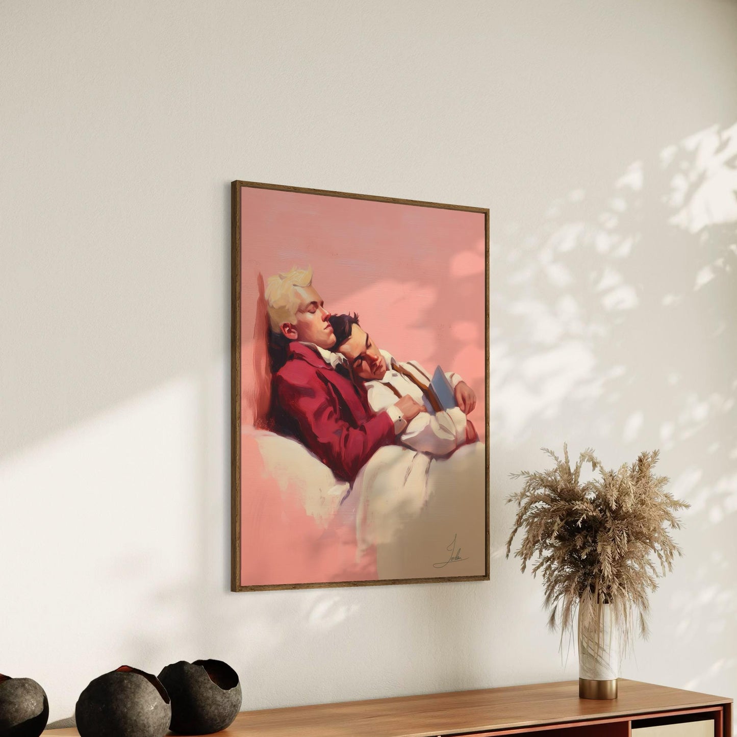 Hold Me - Queer Romantic Wall Art Print | Gay Couple Oil Painting in Love | LGBTQ+ Home Decor - Unframed Matte Tender Art Poster