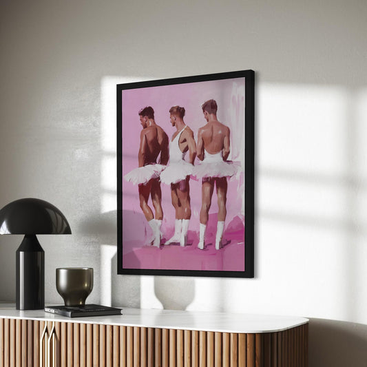 Ballet Boys Club – Queer Framed Canvas Print | Gay Balletcore Oil Painting | LGBTQ+ Wall Art – Black Frame, Matte Canvas