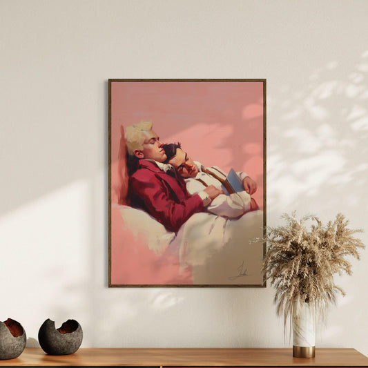 Hold Me - Queer Romantic Wall Art Print | Gay Couple Oil Painting in Love | LGBTQ+ Home Decor - Unframed Matte Tender Art Poster