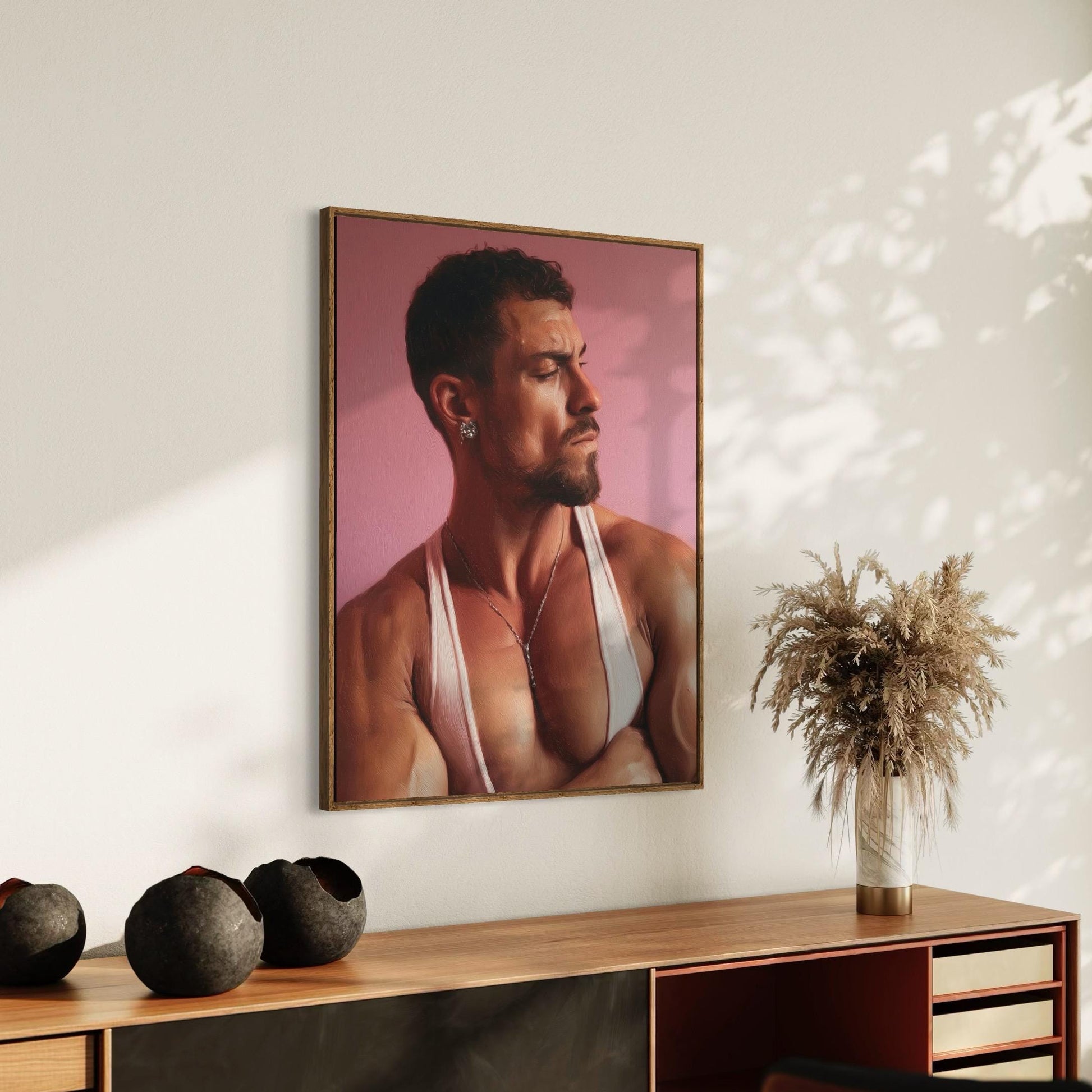 Diamond Gaze Art Print - Muscular Gay Male Portrait | Masculinity made queer Wall Art | LGBTQ Home Decor | Unframed 200gsm Matte Paper Print