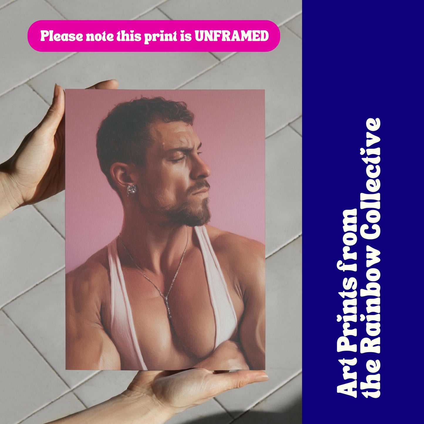 Diamond Gaze Art Print - Muscular Gay Male Portrait | Masculinity made queer Wall Art | LGBTQ Home Decor | Unframed 200gsm Matte Paper Print