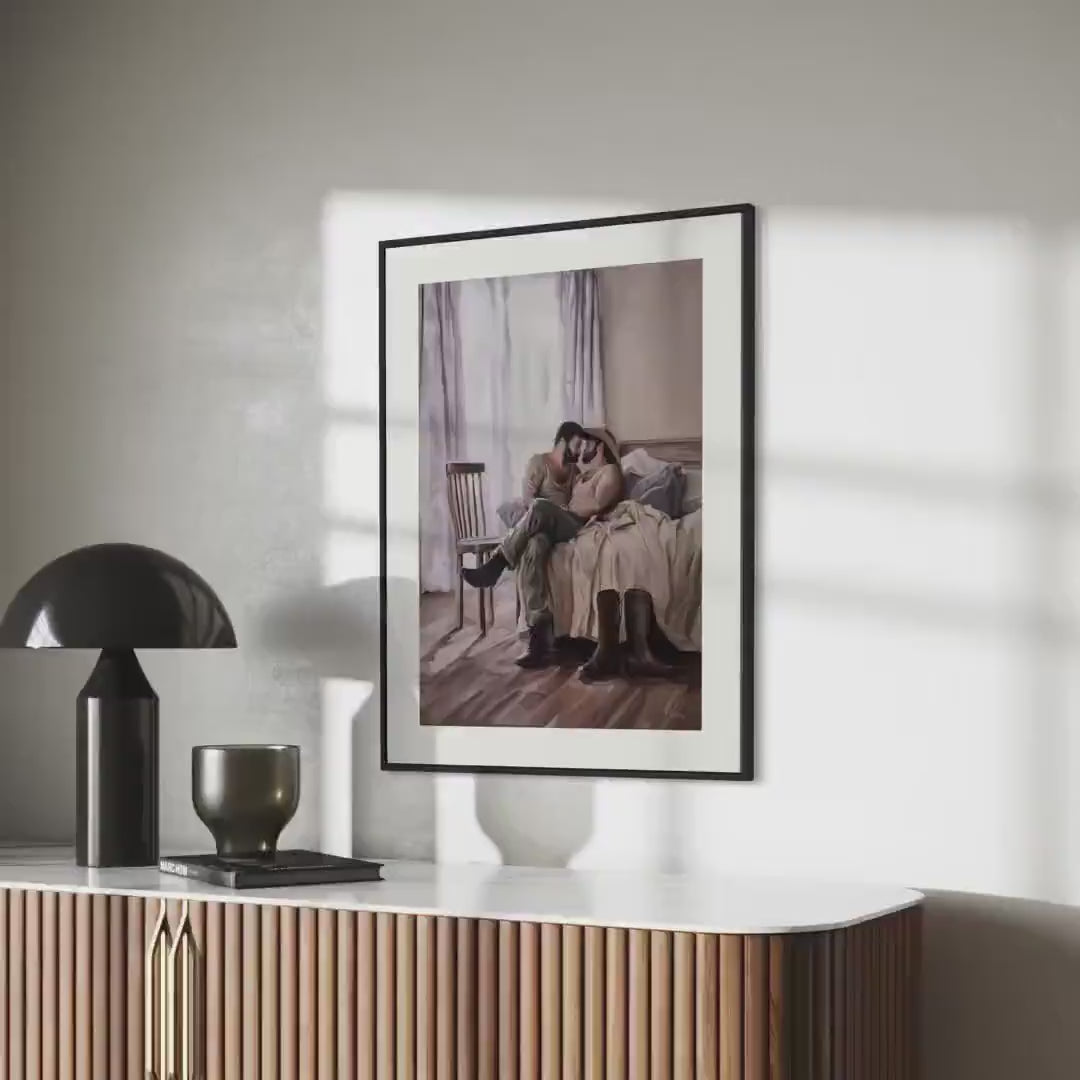 Afternoon Rodeo LGBTQ Wall Art | Gay Cowboy Watercolour Print | Queer Intimate Cowboy Art β Unframed Matte Bedroom Decor