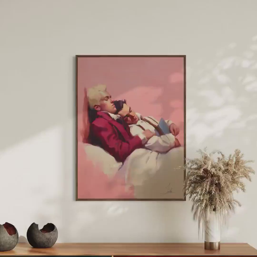 Hold Me - Queer Romantic Wall Art Print | Gay Couple Oil Painting in Love | LGBTQ+ Home Decor - Unframed Matte Tender Art Poster