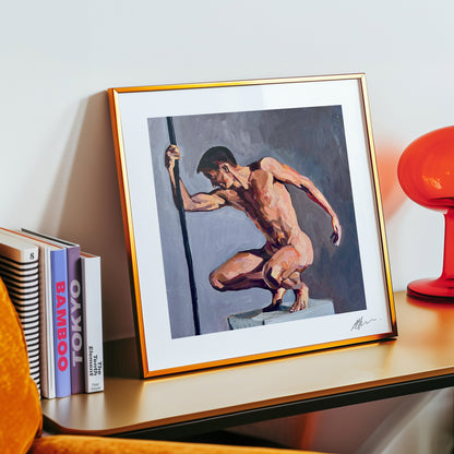 Ben Squatting on a Plinth (2025) by Andy Sylvester
