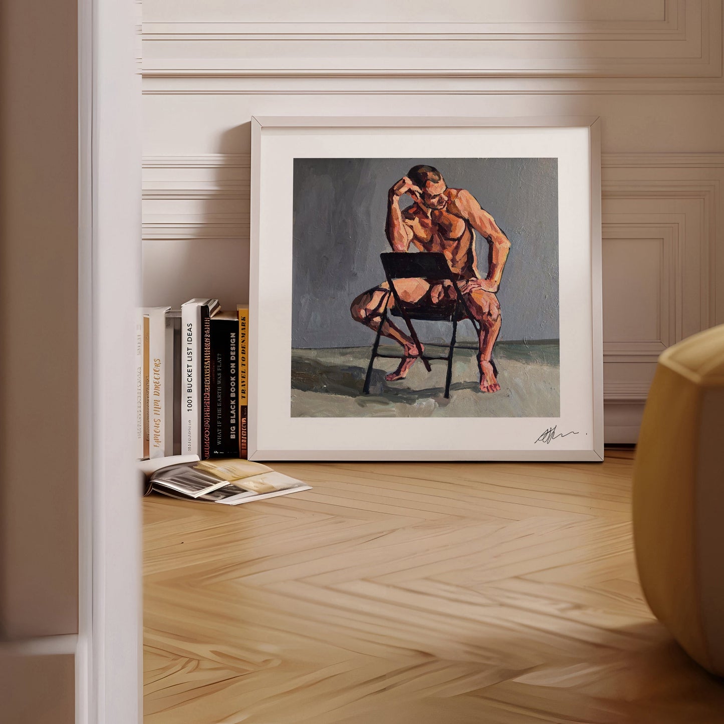 Johnny astride a chair (2025) by Andy Sylvester