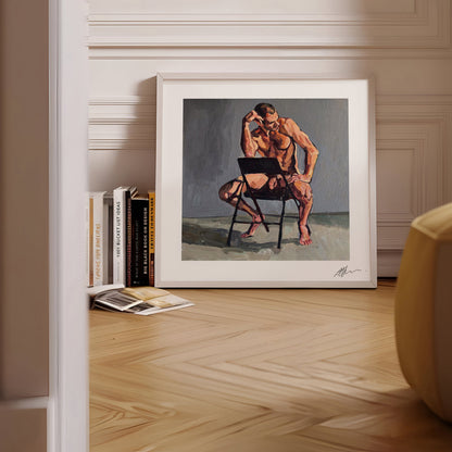 Johnny astride a chair (2025) by Andy Sylvester