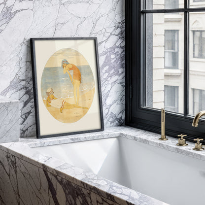 Two girls on the beach in red and white bathing suits (1917) by Gerda Wegener