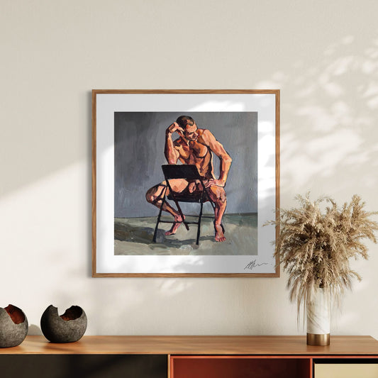 Johnny astride a chair (2025) by Andy Sylvester