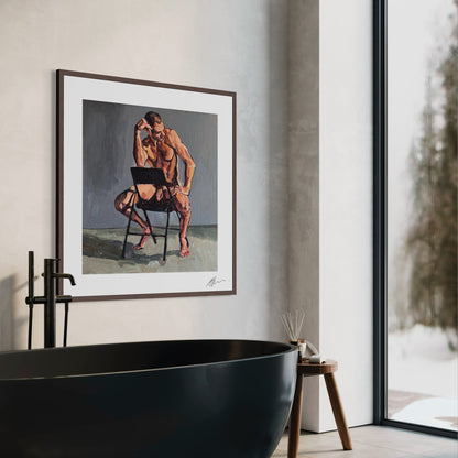 Johnny astride a chair (2025) by Andy Sylvester