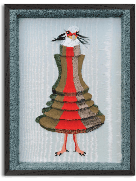 Secretary Bird in Accordion Dress (2026) by Oscar Arrais
