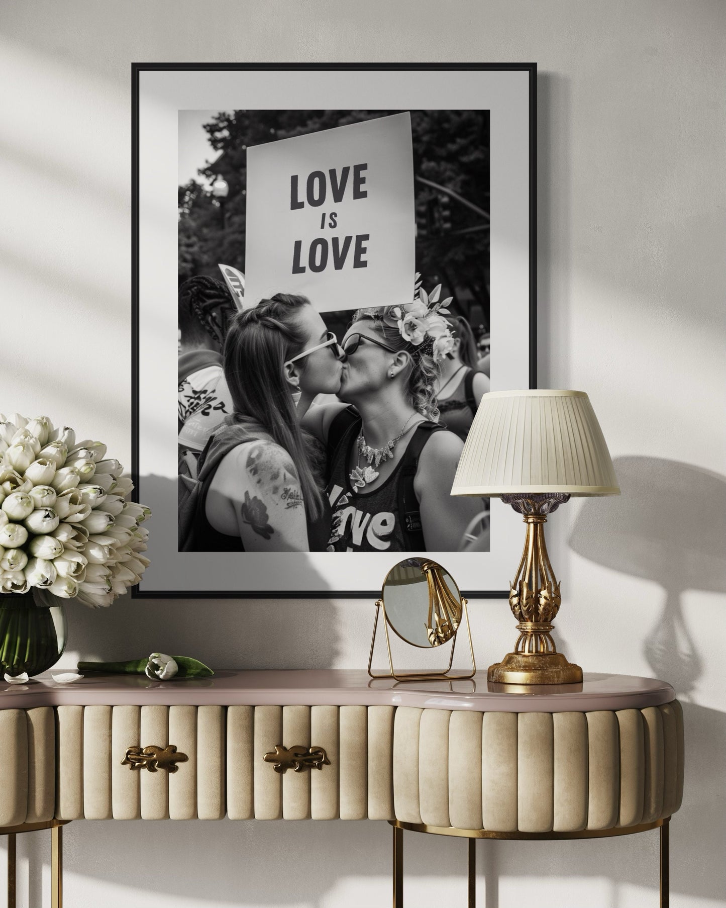 Love is love - LGBTQ Equality Pride Print | Lesbian Black and White Pride Decor