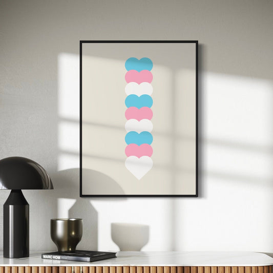 Trans Flag Art Print, Trans Pride Wall Art, LGBTQ+ Decor, Transgender Pride Poster, Minimalist Trans Flag Print