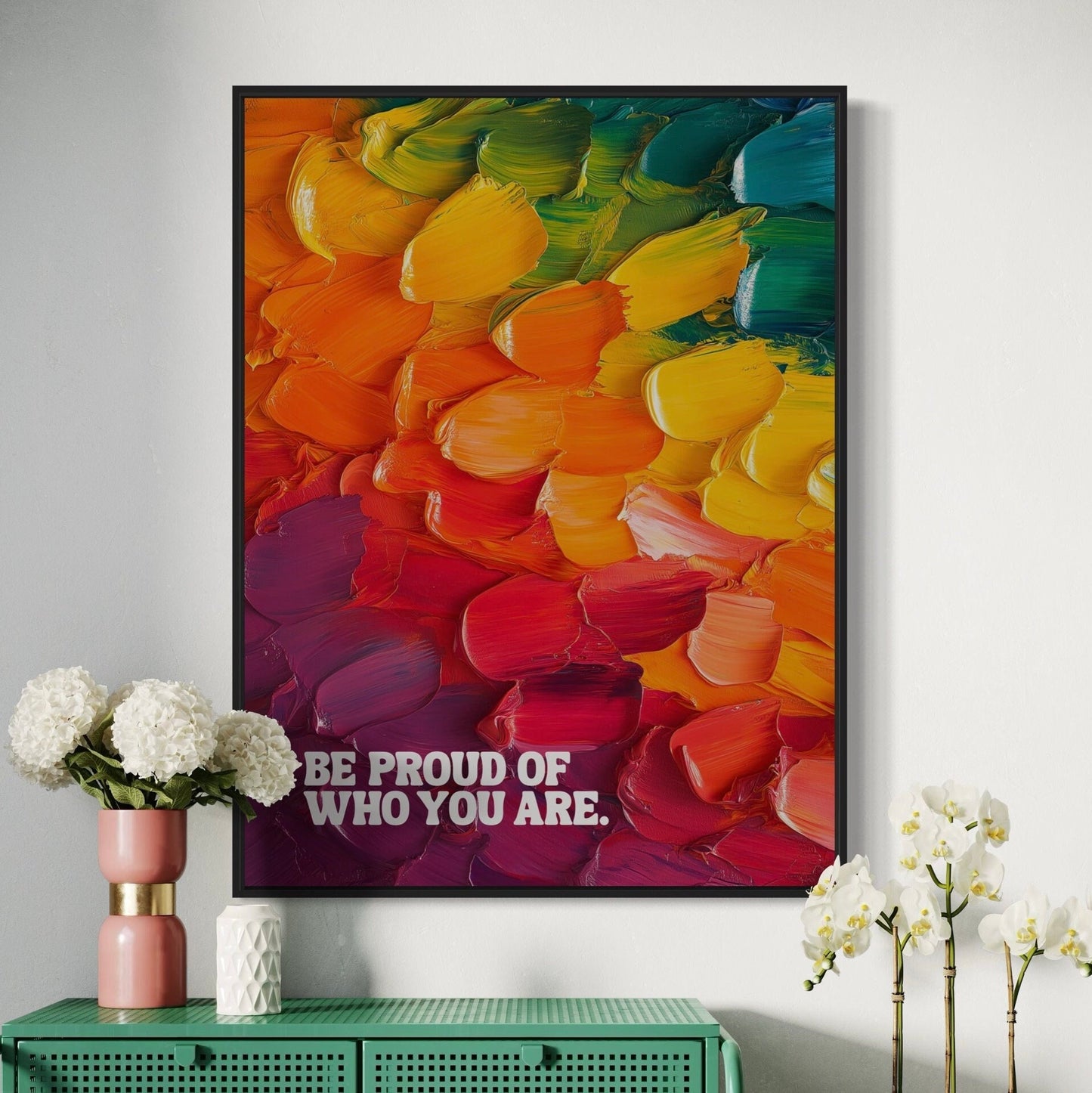 LGBTQ Pride Art Print "Be Proud of Who You Are" | Queer Art Poster, Progress Pride Flag Print, Pride Month Home Decor
