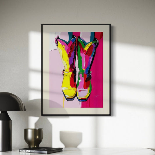 Queer Cowgirl Pride Art Print - Vibrant LGBTQ+ Western Decor - Rainbow Boots Wall Art