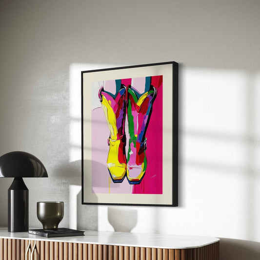 Queer Cowgirl Pride Art Print - Vibrant LGBTQ+ Western Decor - Rainbow Boots Wall Art