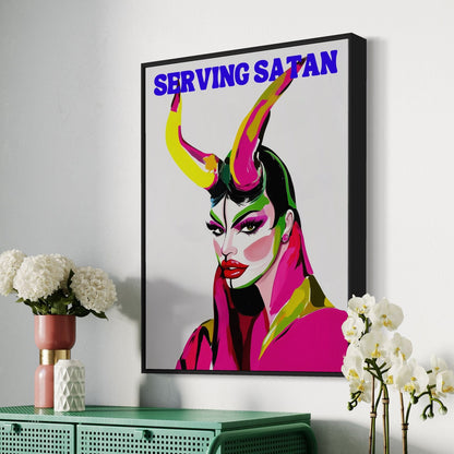 Serving Satan Drag Queen Artwork, Queer Art Print, Devil Horns, LGBTQ+ Wall Decor