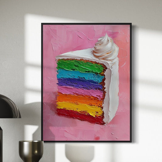 Rainbow Cake Art Print | Colourful LGBTQ Pride Decor | Queer-Inspired Wall Art for Home | Vibrant Pride Gift | Bold Dessert Art Piece