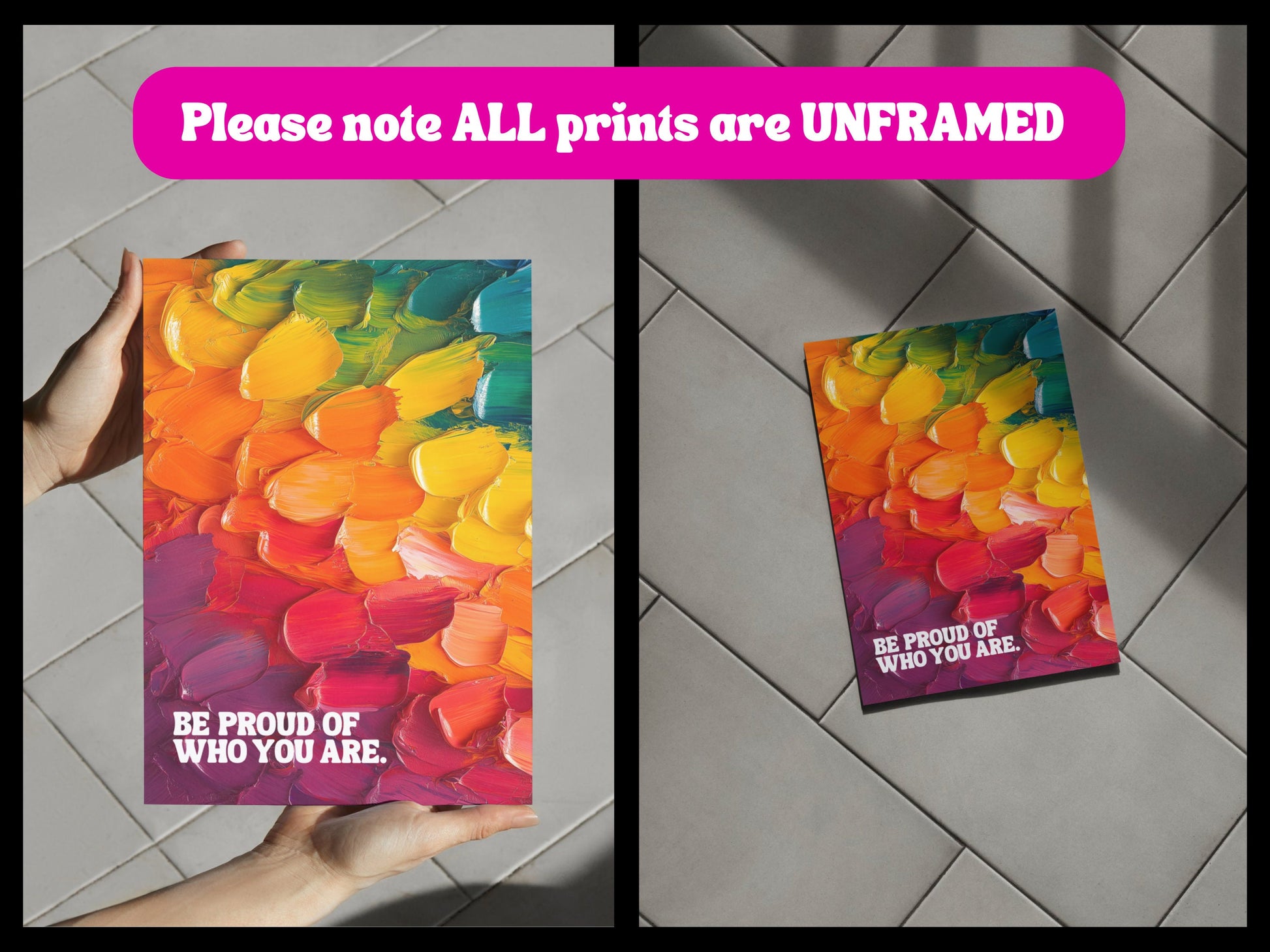 LGBTQ Pride Art Print "Be Proud of Who You Are" | Queer Art Poster, Progress Pride Flag Print, Pride Month Home Decor