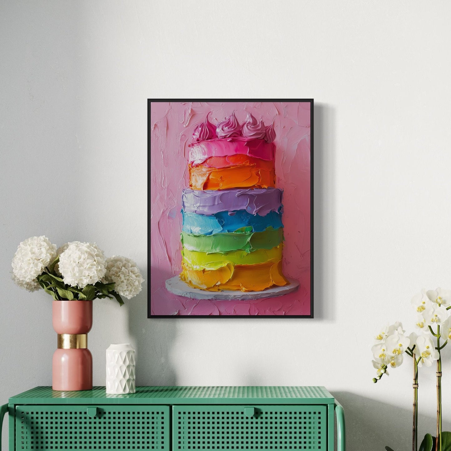 Layers of Pride Rainbow Cake Art Print | Colourful Queer Art for LGBTQ+ Celebration | Unframed Matte Premium Wall Art | Pride Decor