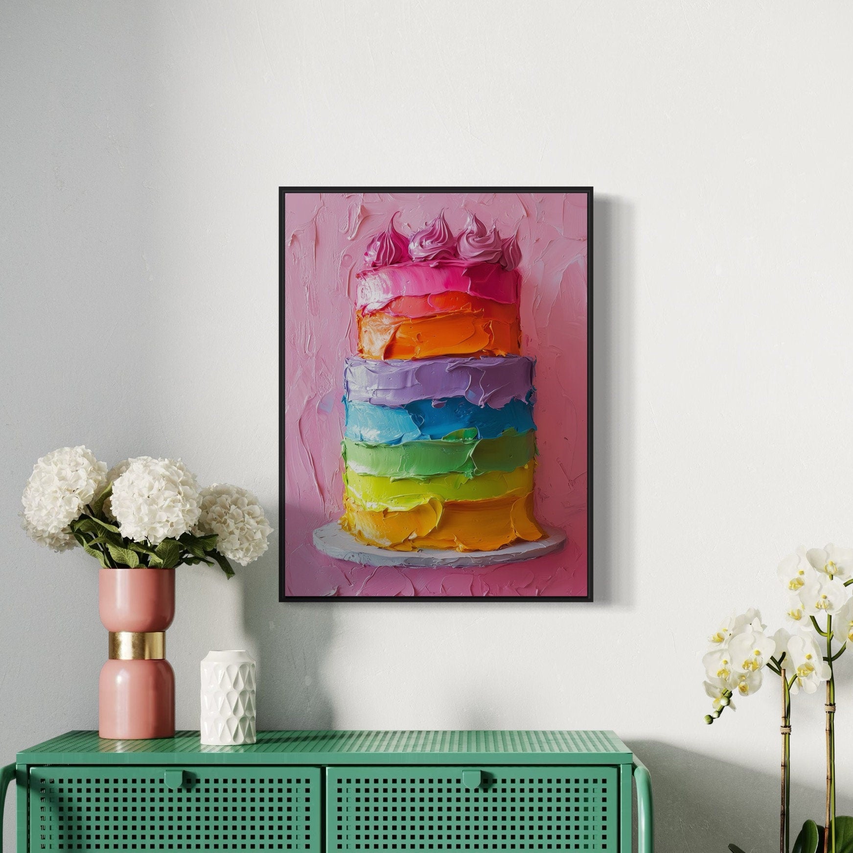 Layers of Pride Rainbow Cake Art Print | Colourful Queer Art for LGBTQ+ Celebration | Unframed Matte Premium Wall Art | Pride Decor