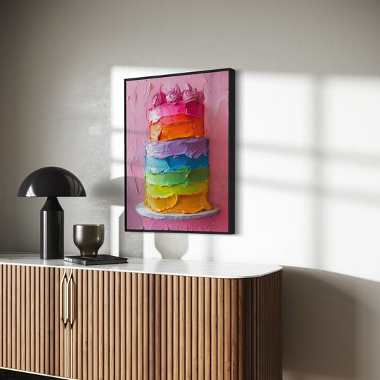 Layers of Pride Rainbow Cake Art Print | Colourful Queer Art for LGBTQ+ Celebration | Unframed Matte Premium Wall Art | Pride Decor