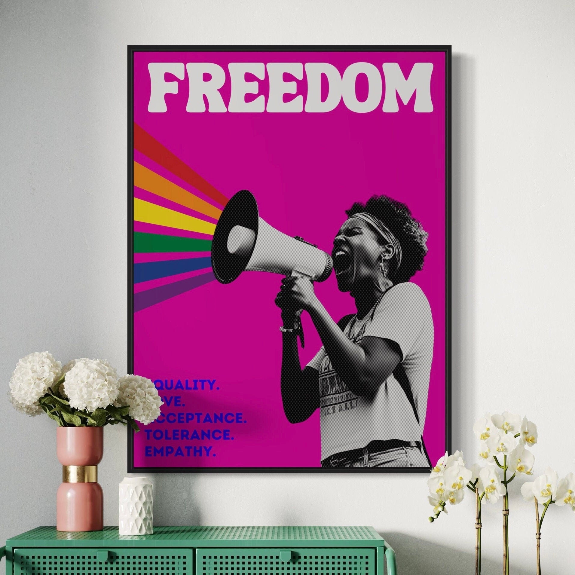 Freedom Queer Rights Poster - Equality, Love, Acceptance - LGBTQ+ Empowerment Art