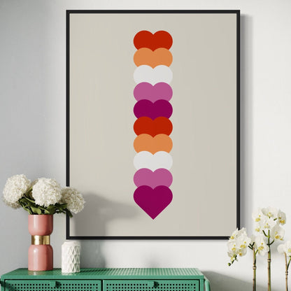 Lesbian Pride Art Print, Heart Stack Lesbian Flag Wall Art - LGBTQ Queer Decor for Pride Month