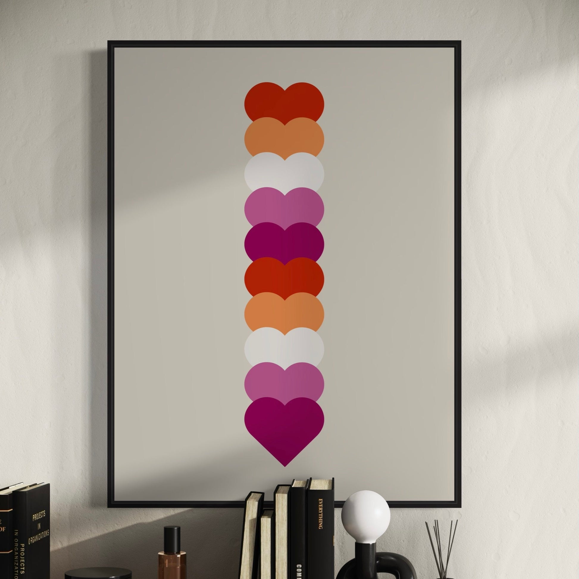 Lesbian Pride Art Print, Heart Stack Lesbian Flag Wall Art - LGBTQ Queer Decor for Pride Month