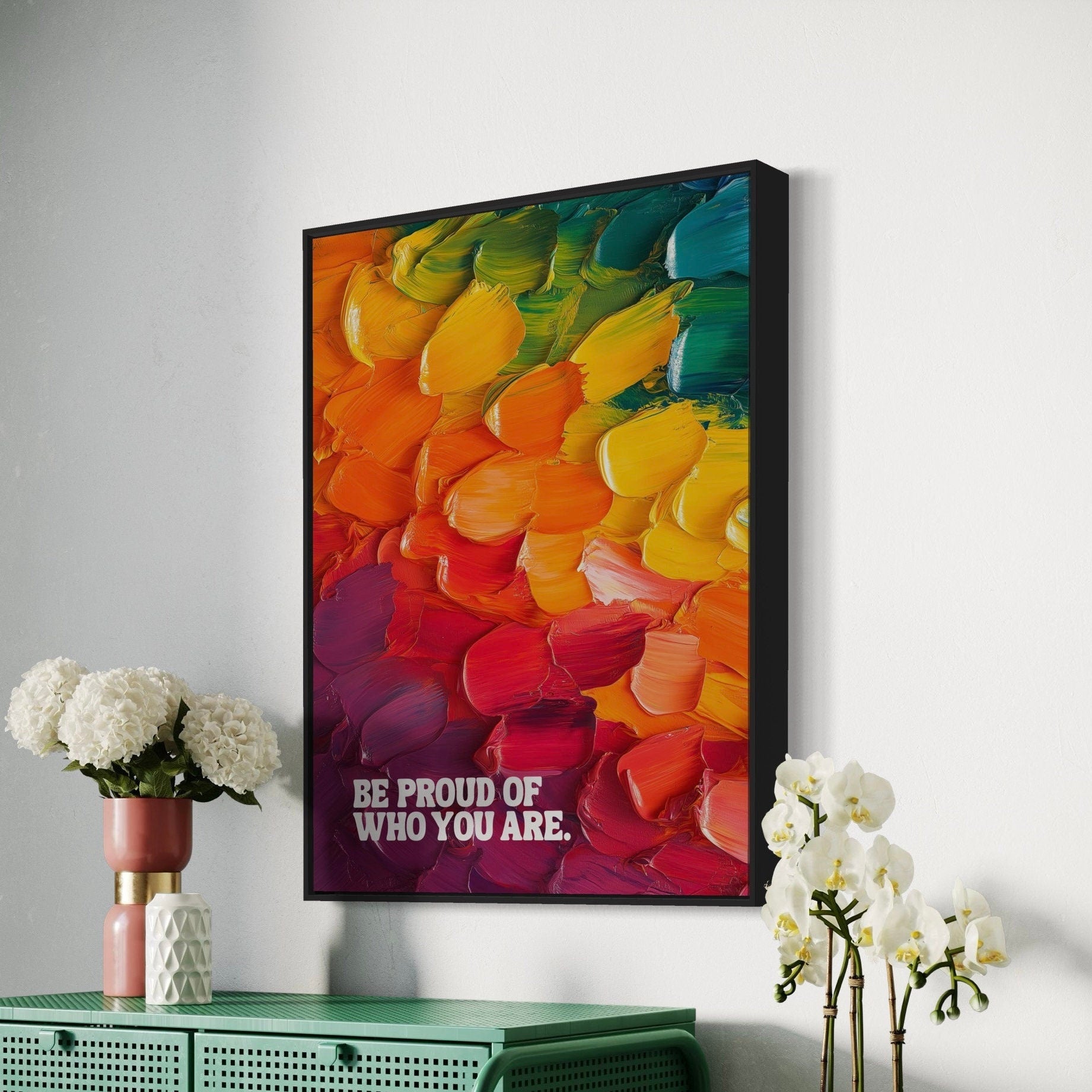 LGBTQ Pride Art Print "Be Proud of Who You Are" | Queer Art Poster, Progress Pride Flag Print, Pride Month Home Decor