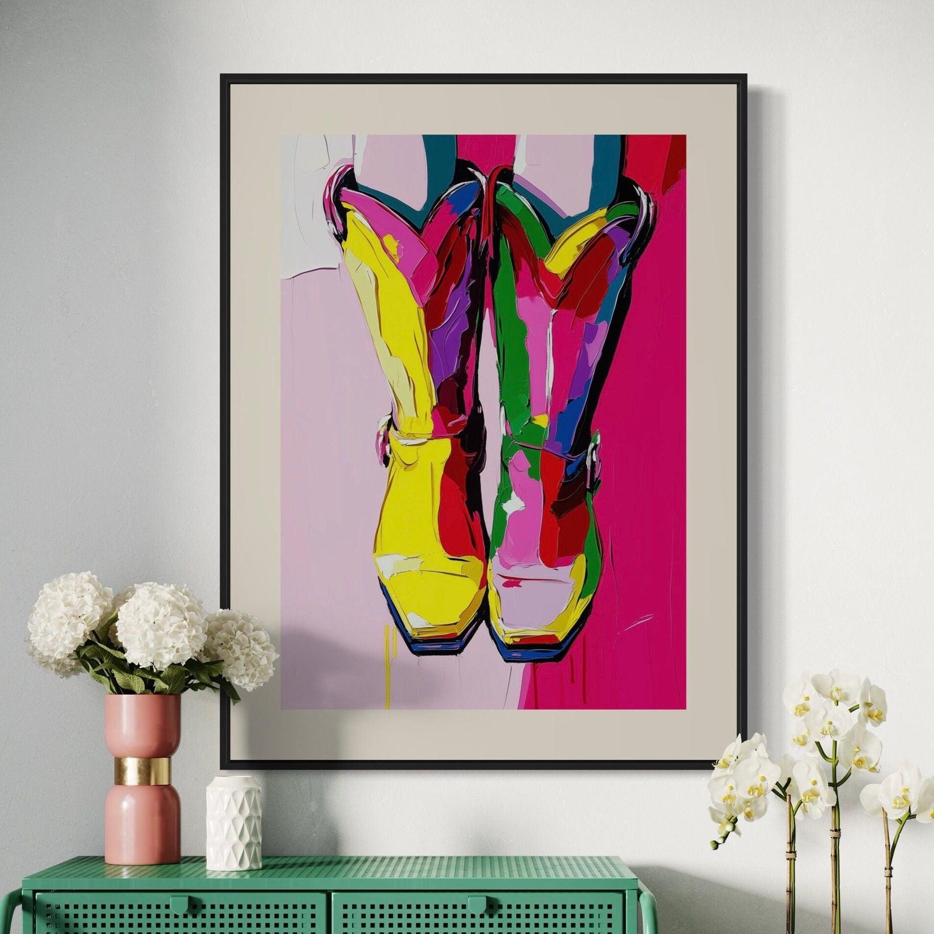 Queer Cowgirl Pride Art Print - Vibrant LGBTQ+ Western Decor - Rainbow Boots Wall Art