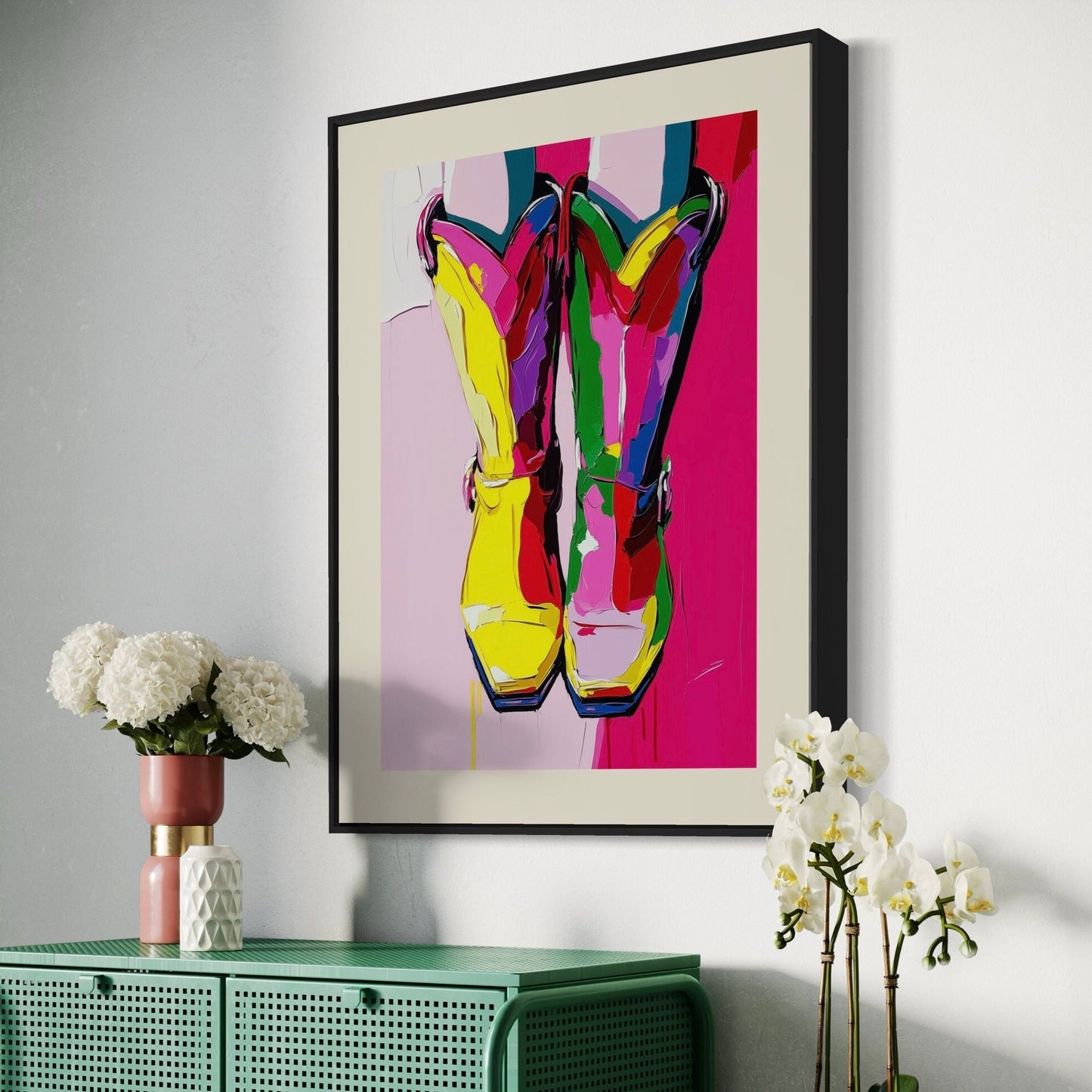 Queer Cowgirl Pride Art Print - Vibrant LGBTQ+ Western Decor - Rainbow Boots Wall Art