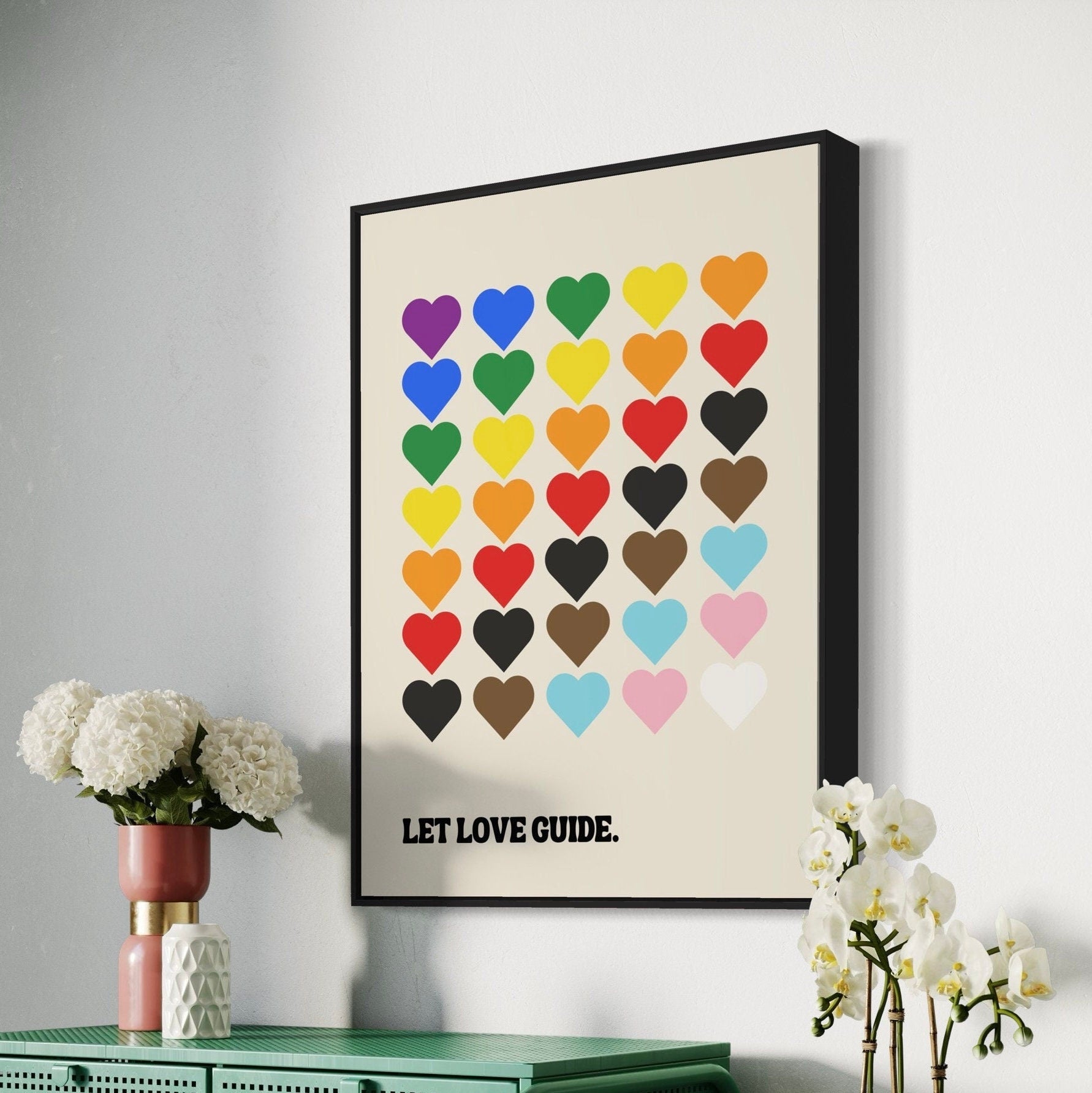 Progress Pride Art Print, Vibrant LGBTQ+ Flag Artwork for Empowerment & Visibility, Let Love Guide Print, Colourful Rainbow Wall Art