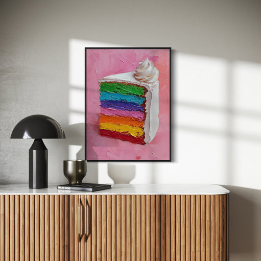 Rainbow Cake Art Print | Colourful LGBTQ Pride Decor | Queer-Inspired Wall Art for Home | Vibrant Pride Gift | Bold Dessert Art Piece