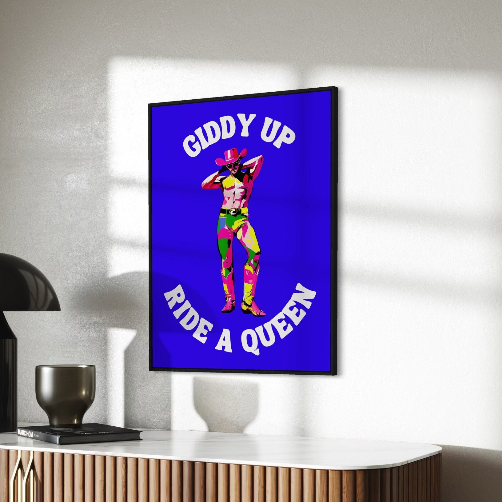 Giddy Up, Ride a Queen LGBTQ Cowboy Art Print | Bold Pride Poster | Colourful Queer Art | Unframed Premium Matte Paper Wall Decor
