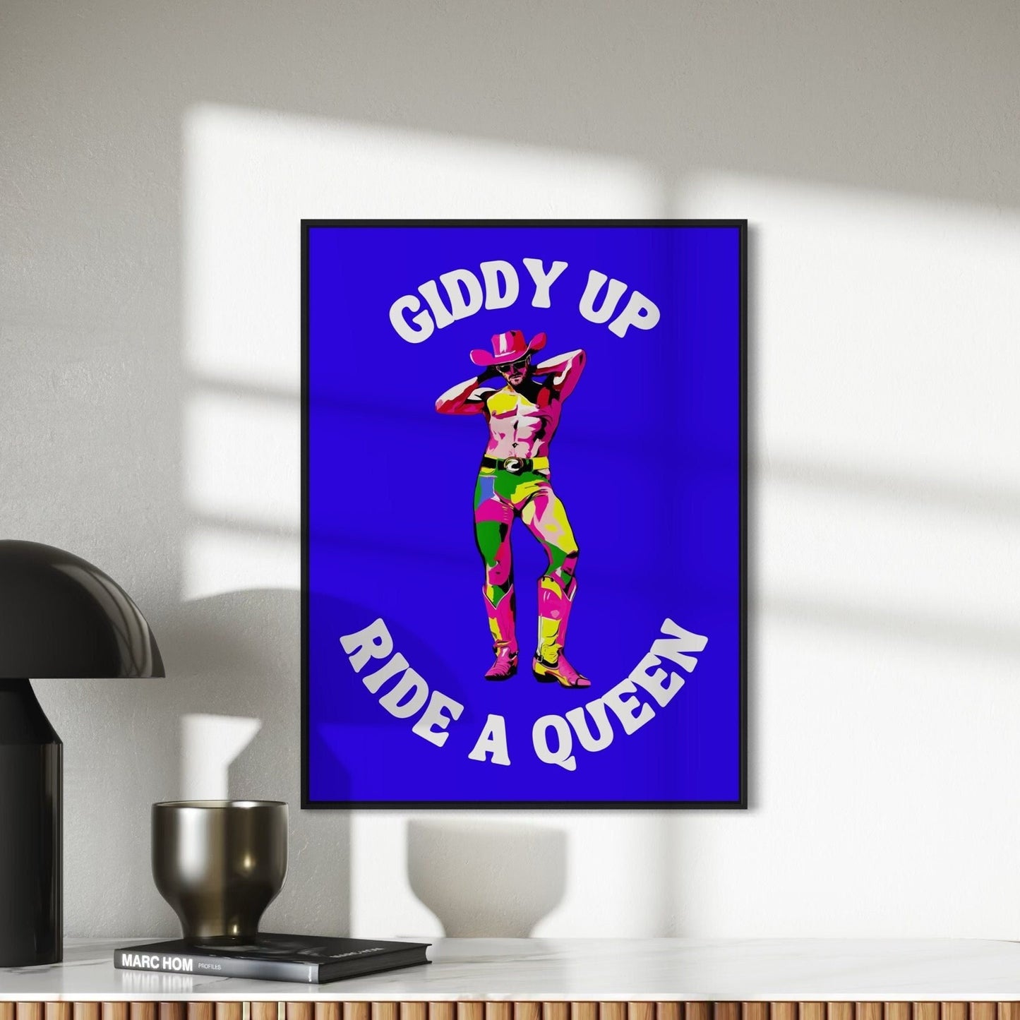Giddy Up, Ride a Queen LGBTQ Cowboy Art Print | Bold Pride Poster | Colourful Queer Art | Unframed Premium Matte Paper Wall Decor