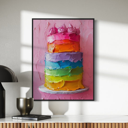 Layers of Pride Rainbow Cake Art Print | Colourful Queer Art for LGBTQ+ Celebration | Unframed Matte Premium Wall Art | Pride Decor