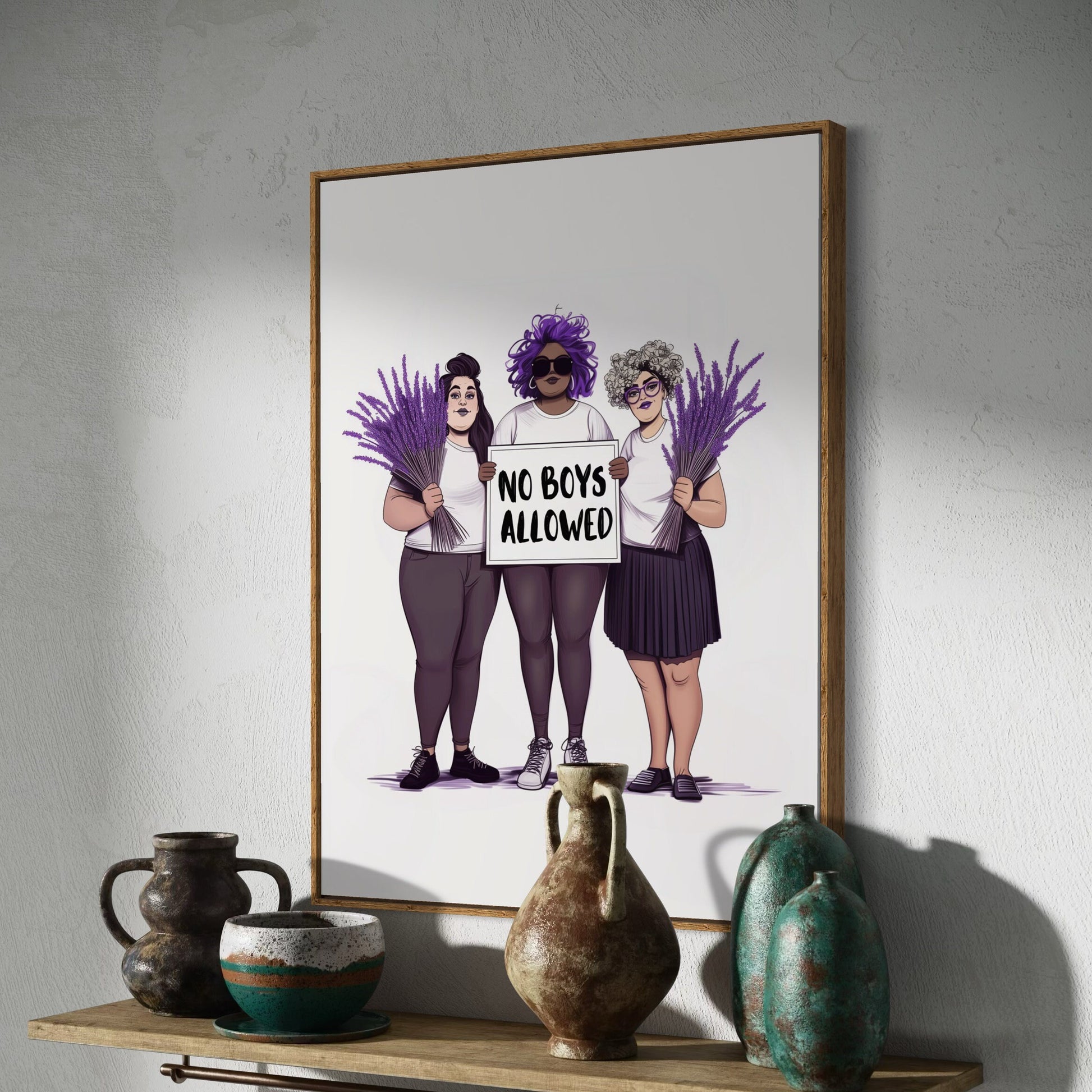 Lavender Menace Art Print - Feminist & Queer Pride Wall Art | No Boys Allowed | Premium 200gsm Matte Paper, Unframed LGBTQ+ Art