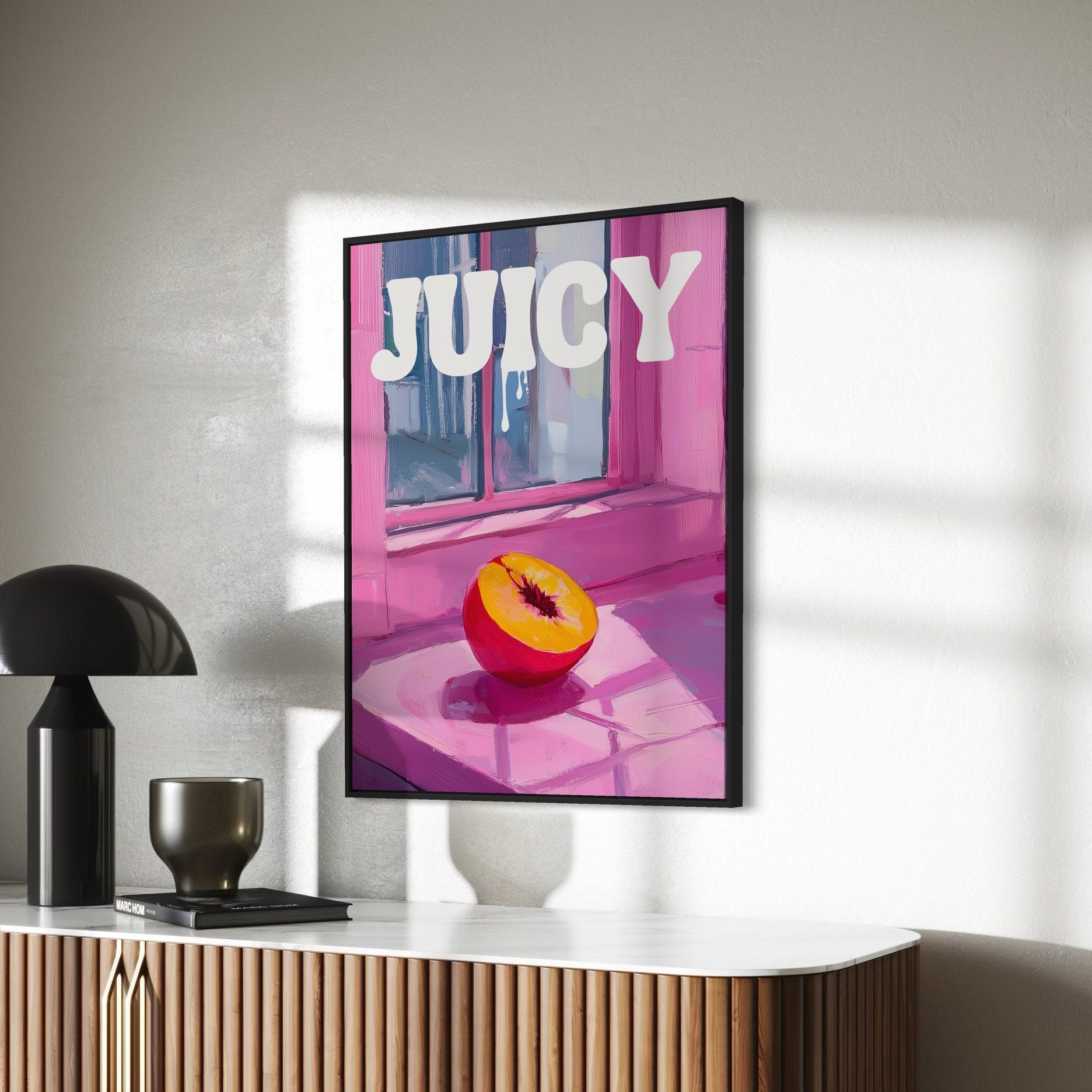 Juicy Delight - Playful Peach-Themed Art Print, Bold and Vibrant, Perfect for Adding a Fun Touch to Your Space - Unframed Premium Print