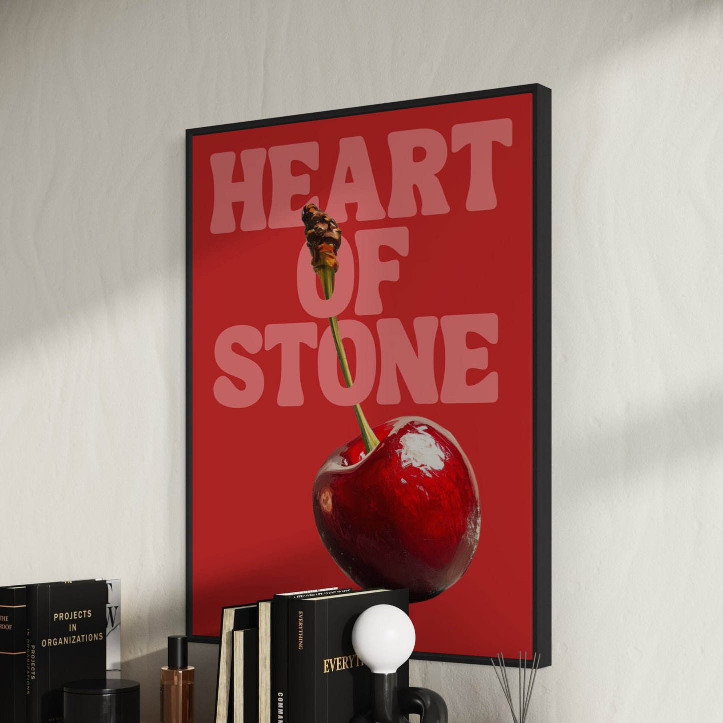 Heart of Stone, Bold Cherry-Themed Art Print, Playful and Vibrant Wall Decor for Your Home - Printed on Premium 200gsm Matte Paper, Unframed