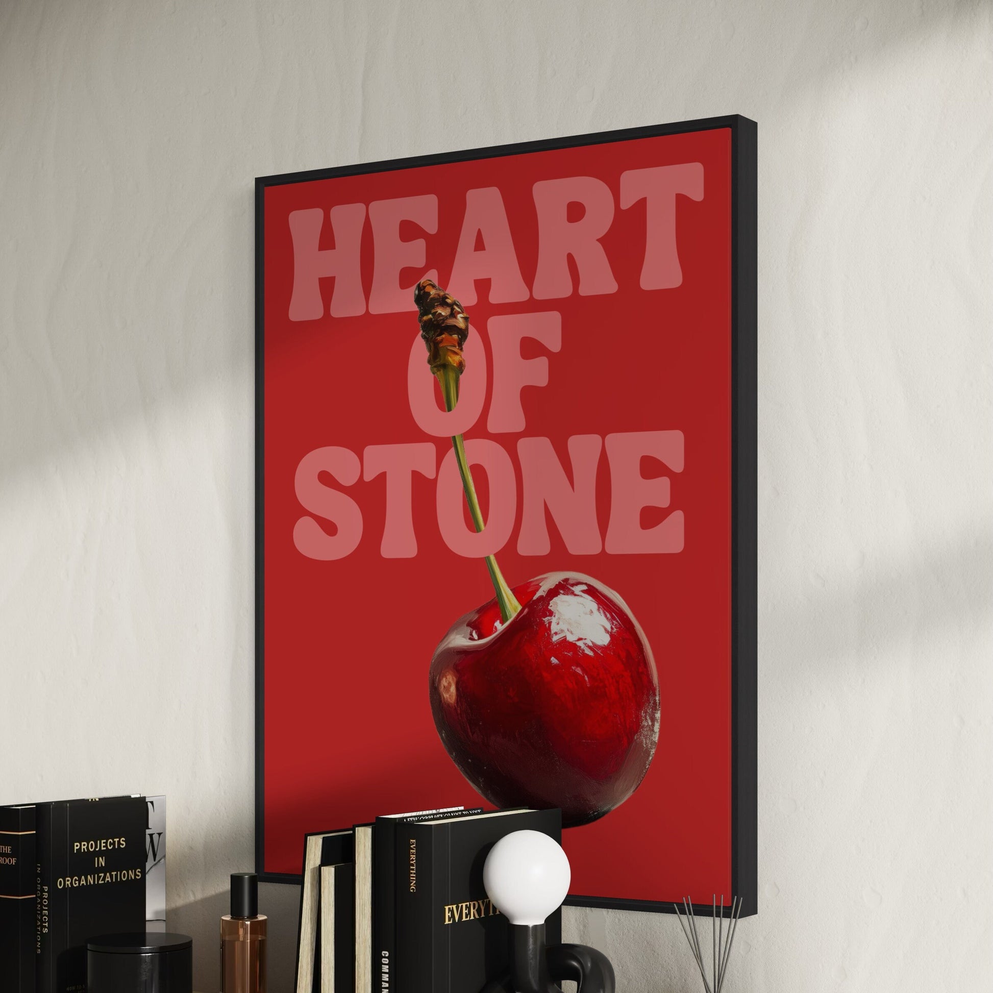 Heart of Stone, Bold Cherry-Themed Art Print, Playful and Vibrant Wall Decor for Your Home - Printed on Premium 200gsm Matte Paper, Unframed