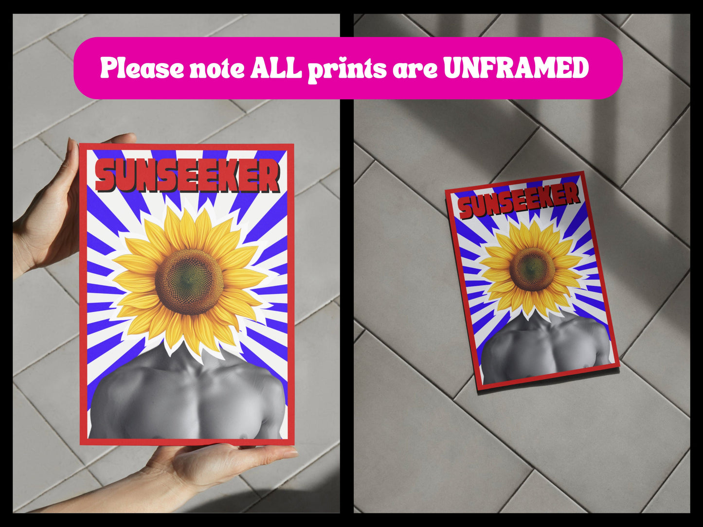 Sunseeker Art Print – Bright and Uplifting Sunflower Poster for Positive Vibes | Bold, Fun, and Cheerful Wall Art | Unframed | 200gsm Paper