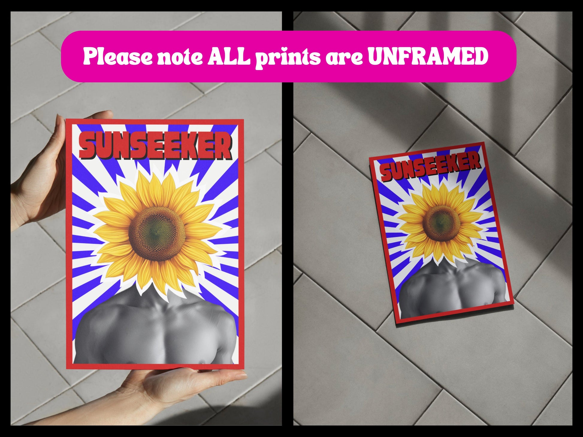 Sunseeker Art Print – Bright and Uplifting Sunflower Poster for Positive Vibes | Bold, Fun, and Cheerful Wall Art | Unframed | 200gsm Paper