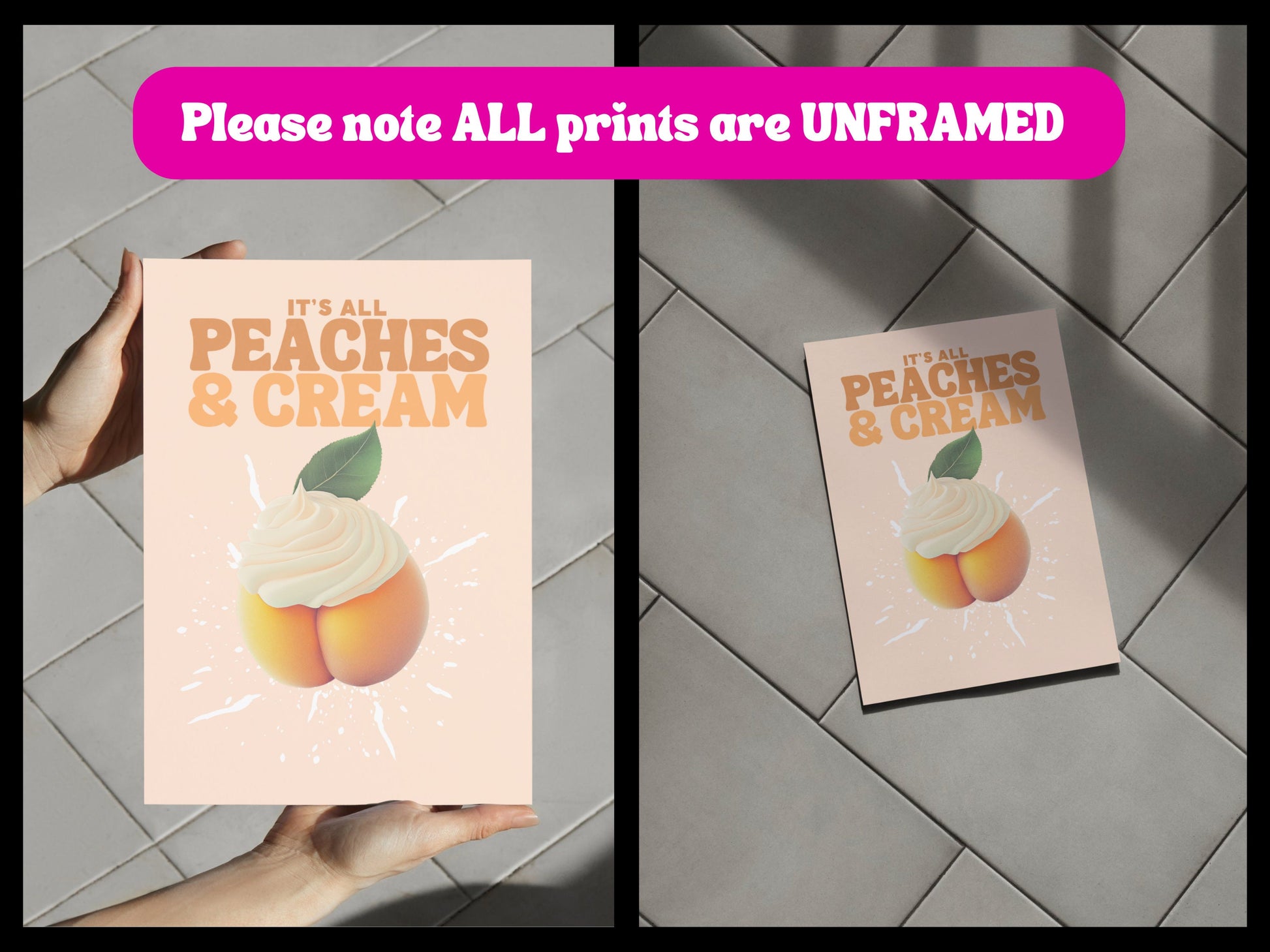 It’s All Peaches & Cream – Playful Peach Art Print | Fun and Flirty, LGBTQ Wall Art | 200gsm Premium Matte Paper | Unframed Peach Decor