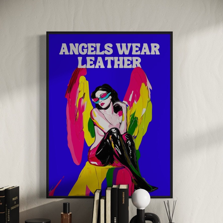 Angels Wear Leather | Bold LGBTQ Pride Print | Queer Satire Wall Art | Premium 200gsm Matte Paper | Unframed LGBTQ Decor for Home or Office