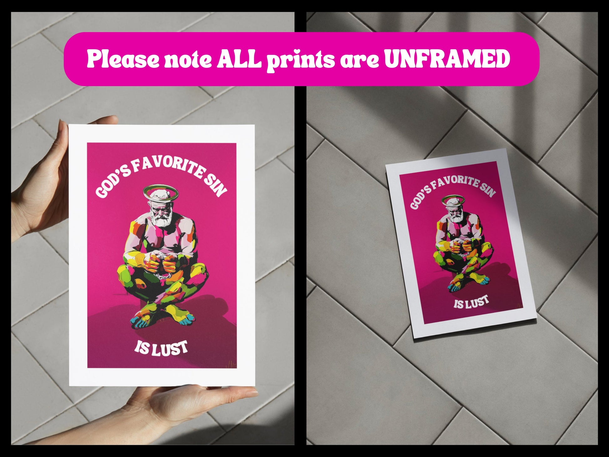 God's Favorite Sin is Lust | Bold Queer Art | Premium Matte Print | LGBTQ Artwork | Gift for Queer community, Unframed Wall Art