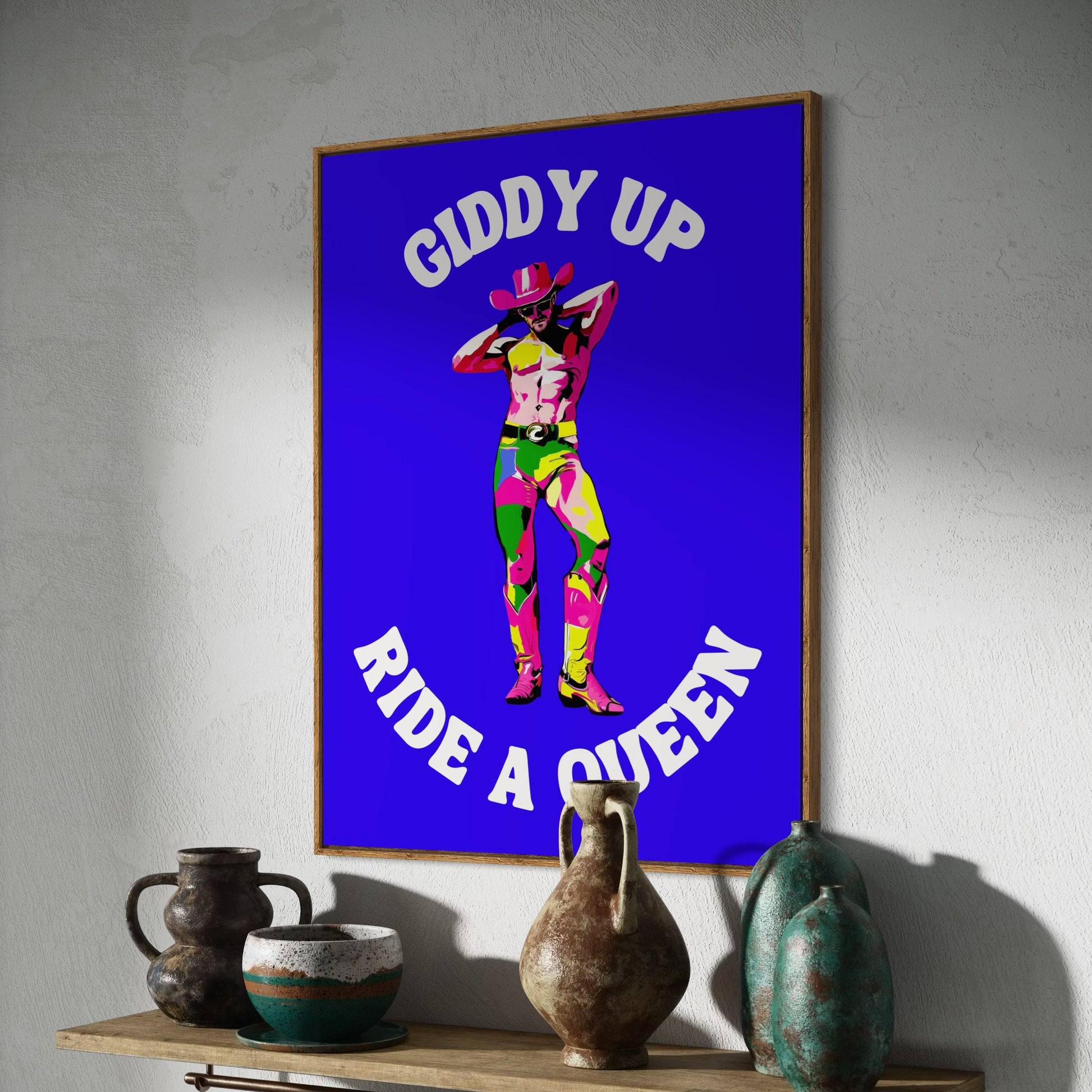 Giddy Up, Ride a Queen LGBTQ Cowboy Art Print | Bold Pride Poster | Colourful Queer Art | Unframed Premium Matte Paper Wall Decor